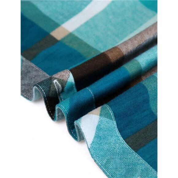 Womens Stretchy Knit Plaid Shirt - Roll Up‎ Long Sleeve Collared Button Down - Picture 6 of 7